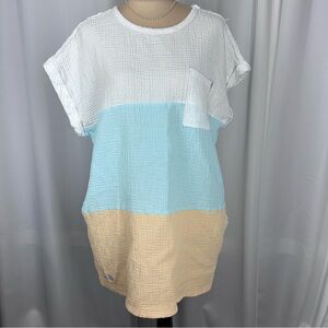 Simply Southern Colorblock T-Shirt Dress Size M/L Pockets Textured Raw Seams